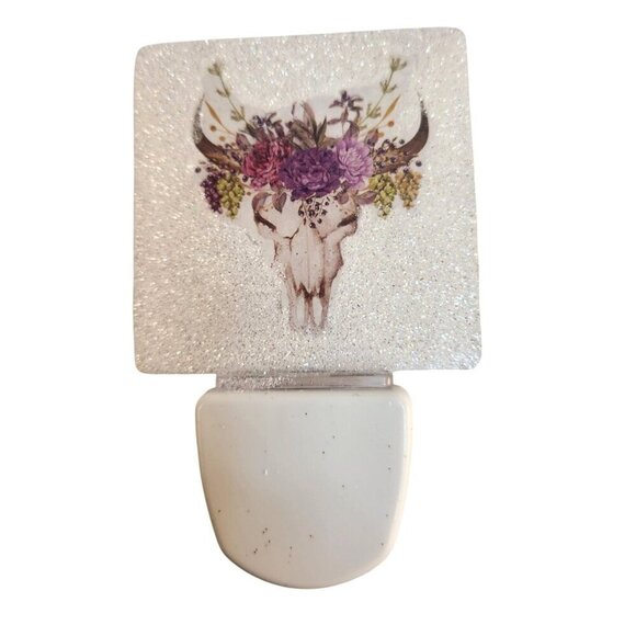 Decorative Skull & Floral Night Light Plug-In With Glitter Finish - Picture 1 of 7